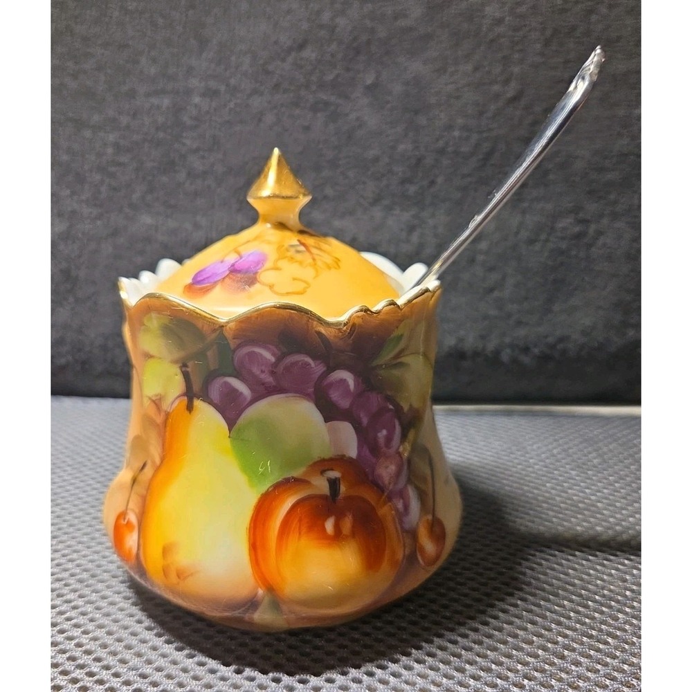 "Heritage Brown" (Fruit) pattern by Lefton China Jam Jar